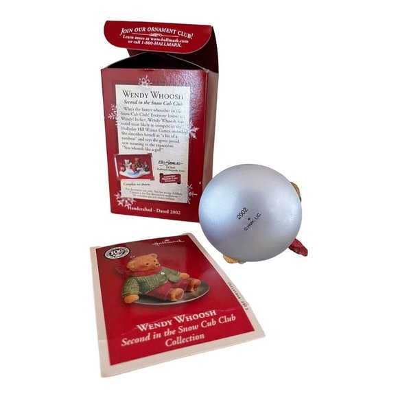 Vtg Hallmark Wendy Whoosh Ornament 2nd in Snow Cub Club Set 2002 Sledding Bear - Picture 6 of 6